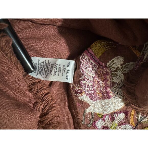 Sundance bohemian shirt embroidered bird floral 100% linen brown cottage women S - Picture 5 of 8